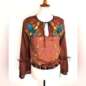 ELECTRIC BLUE EMBROIDED BIRD BLOUSE